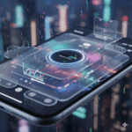 Interfaccia app mobile nativa iOS 26 con design Liquid Glass, che mostra elementi trasparenti e fluidi. Logo Cuoriilabs al centro. Perfetta per consulenza sviluppo app.