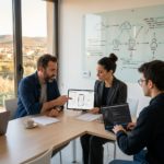 Consulente digitale e sviluppatore di CuoriiLabs mentre analizzano l'architettura di un software su misura insieme a un cliente.